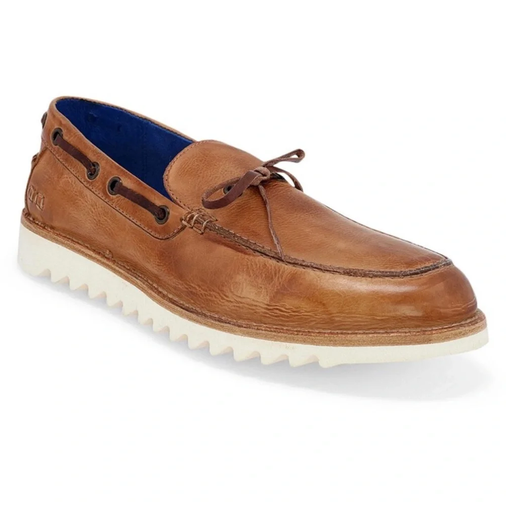 Bed Stu brown leather serrated sole boat shoe slip on loafer Size 9.5